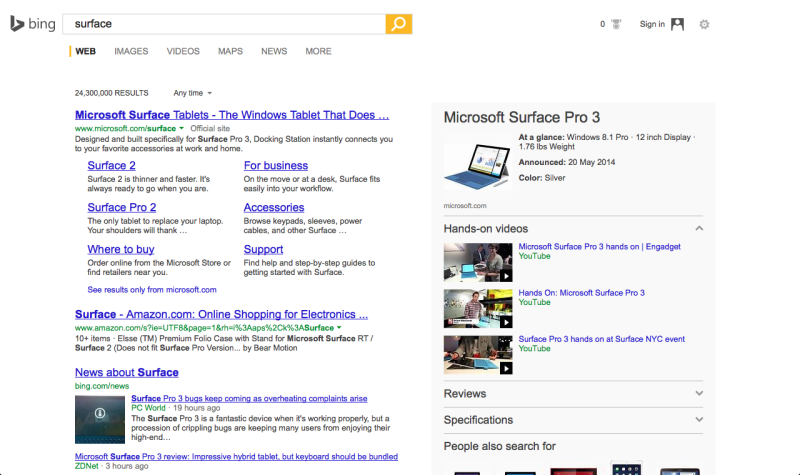 le troisieme design de bing pour sa future SERP