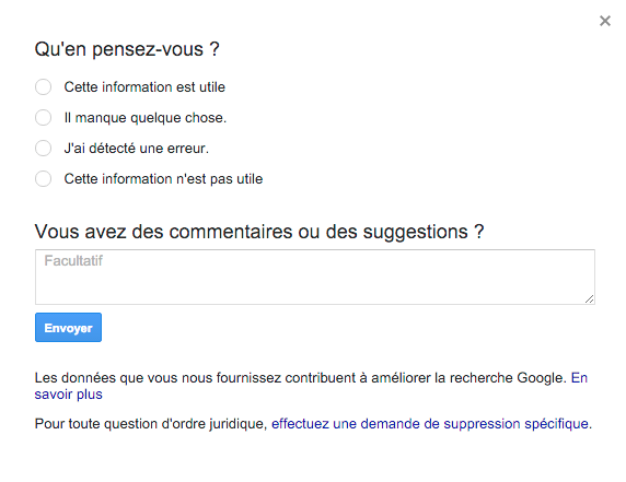 Formulaire suggestion Google