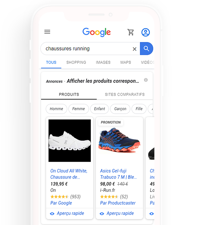 résultats google shopping page de recherche google